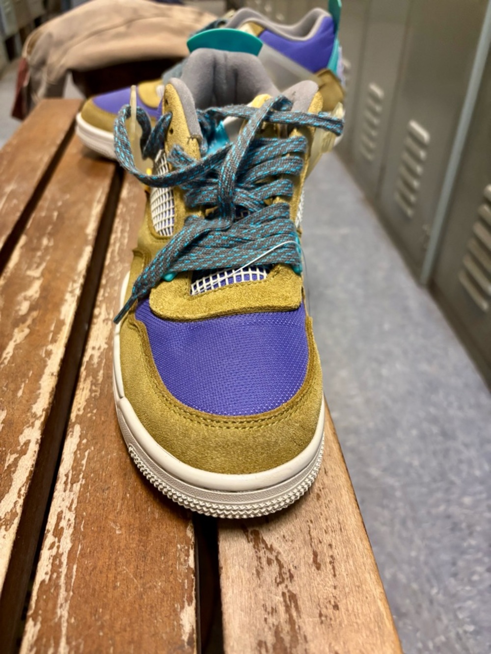 Jordan Men's Sneakers in Purple, Olive and Teal - Picture 3 of 6